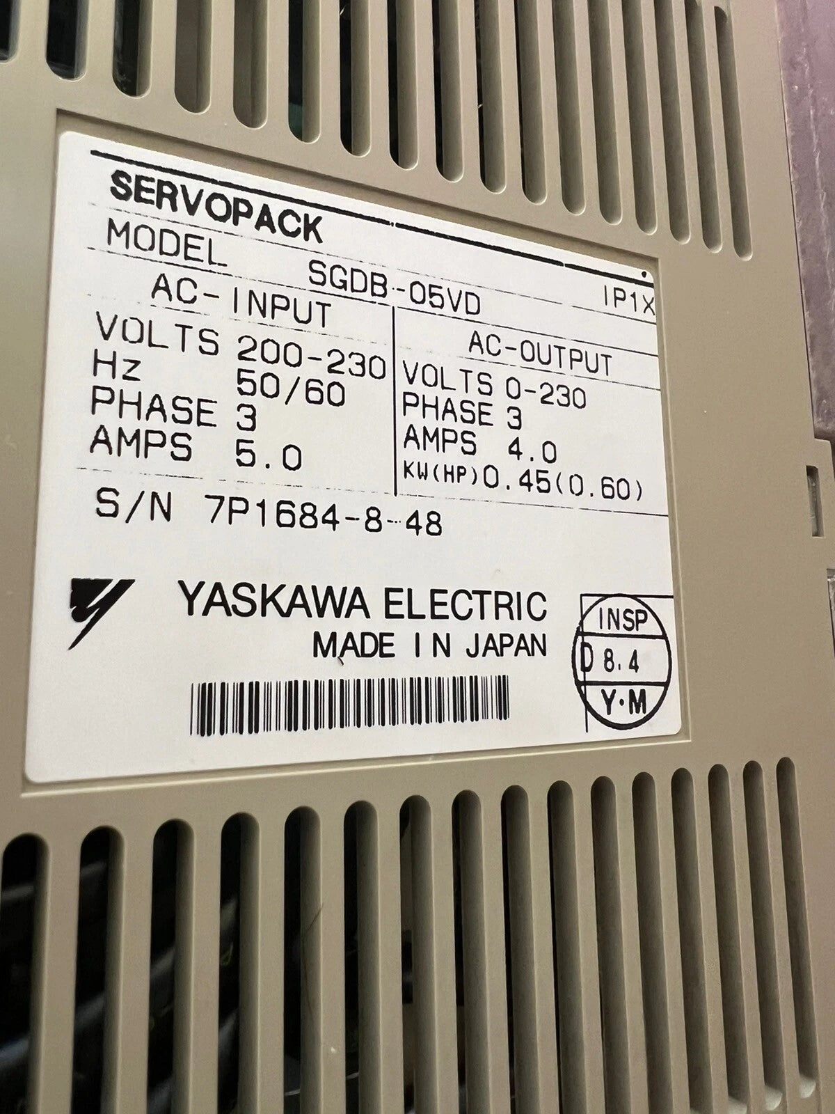 Yaskawa SGDB-05VD ServoPack 3PH 230V SGDB05VD 0.45KW