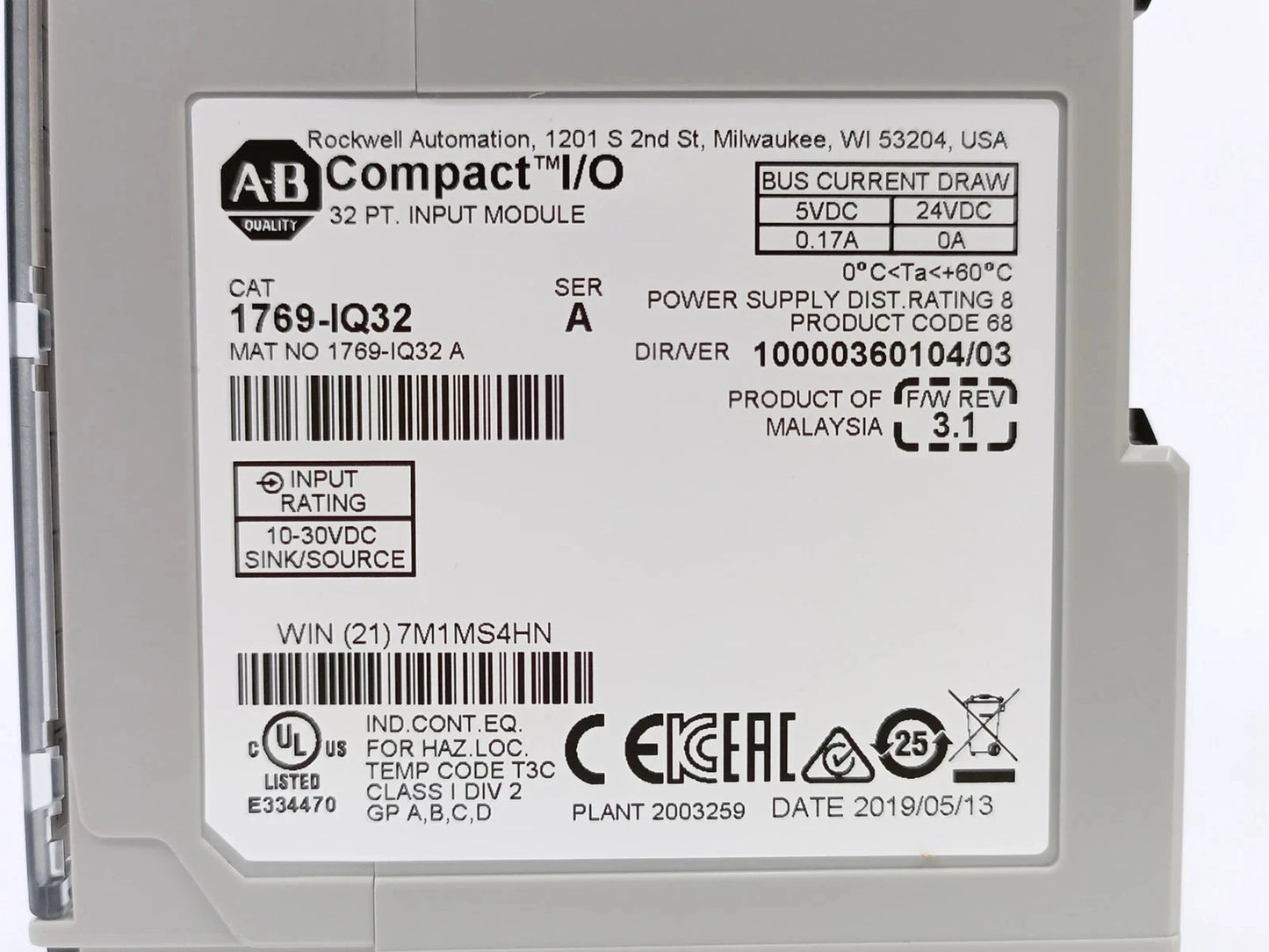 New Factory Sealed AB 1769-IQ32 /A CompactLogix 24V DC Input Module 1769IQ32