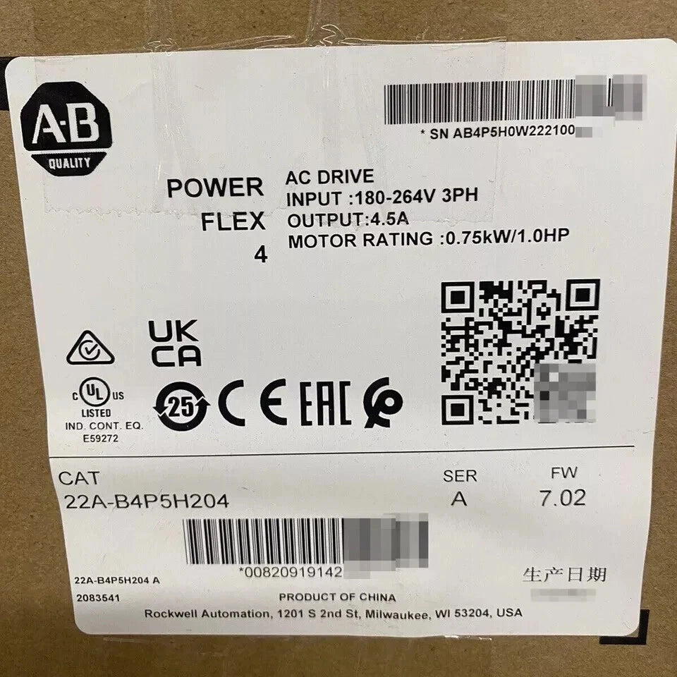 2A-B4P5H204 AB PowerFlex 4 0.75 kW (1 Hp) AC Drive2A-B4P5H204