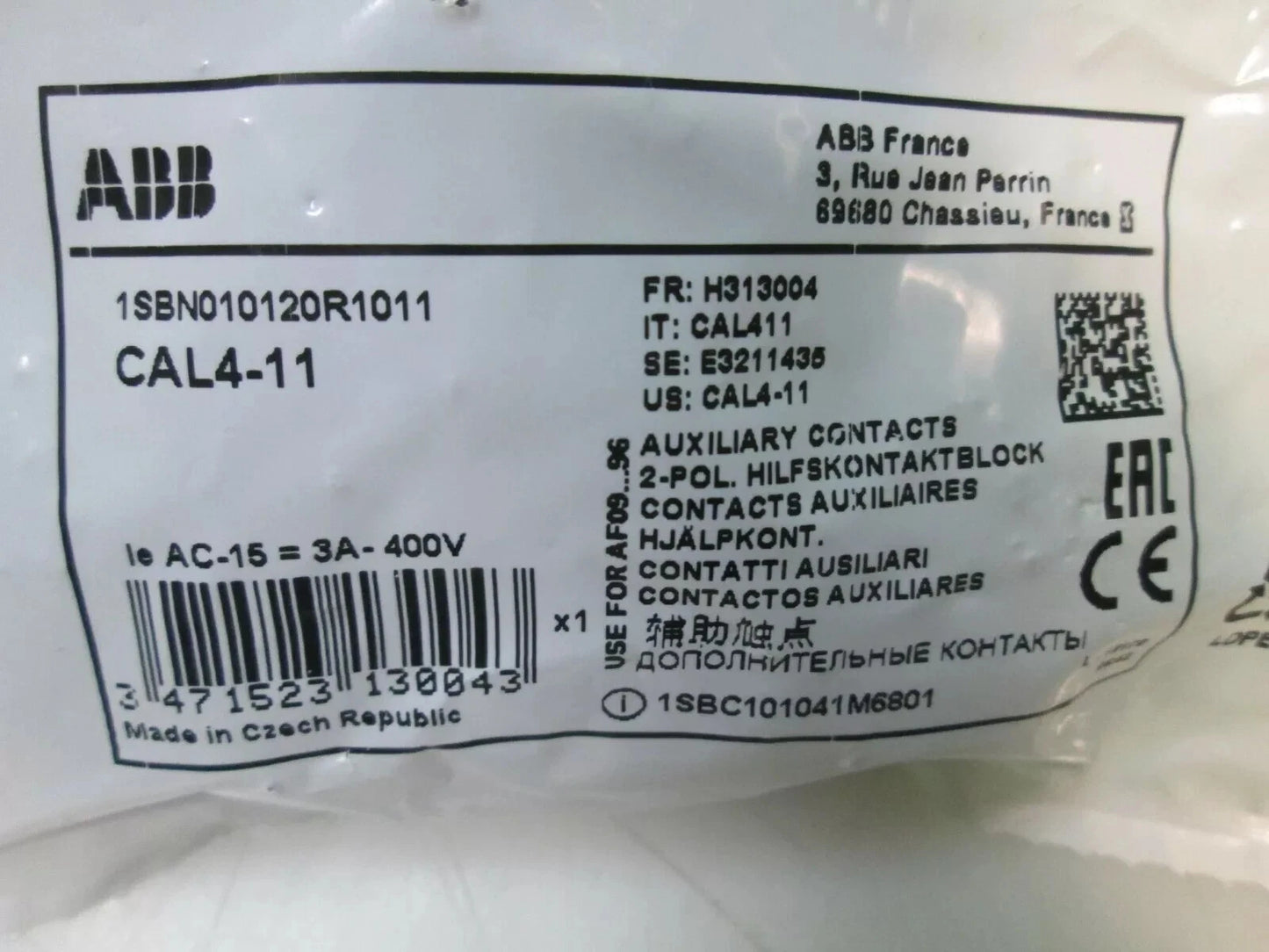 New ABB CAL4-11 Auxiliary Contact Block 1SBN010120R1011 Free Shipping