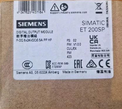 Siemens 6ES7136-6DC00-0CA0 SIMATIC DP module ET 200SP, F-DQ 8x24VDC/0.5A PP HF