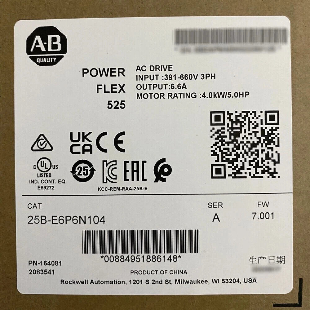 Factory Sealed Allen-Bradley 25B-E6P6N104 PowerFlex 525 AC Drive