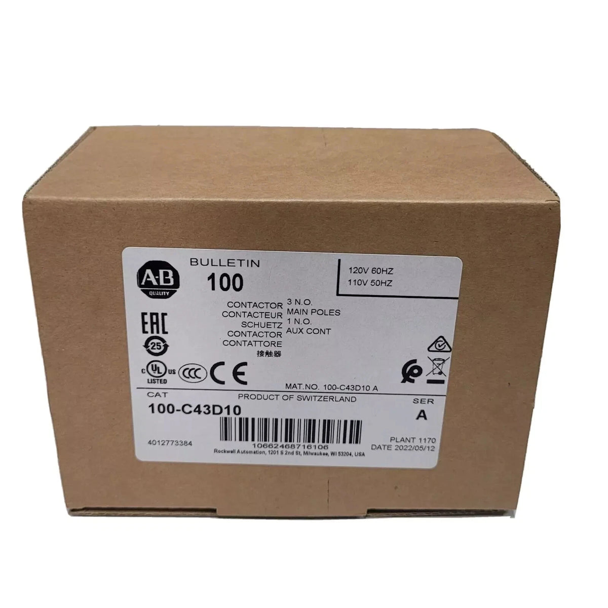 New Genuine Allen-Bradley 100-C43D10 43Amp Contactor 110/120v Coil SER A