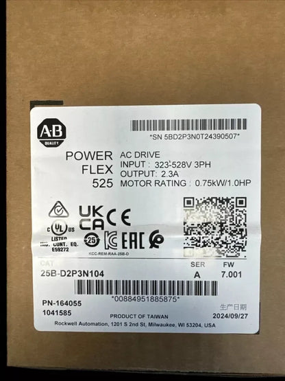 Allen-Bradley 25B-D2P3N104 /A PowerFlex 525 0.75kW 1.0HP AC Drive Sealed