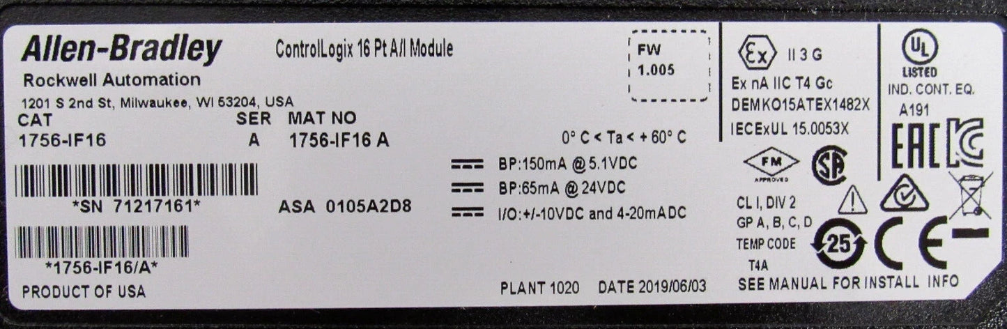 1756-IF16 INPUT MODULE SER.A 1756IF16 NEW