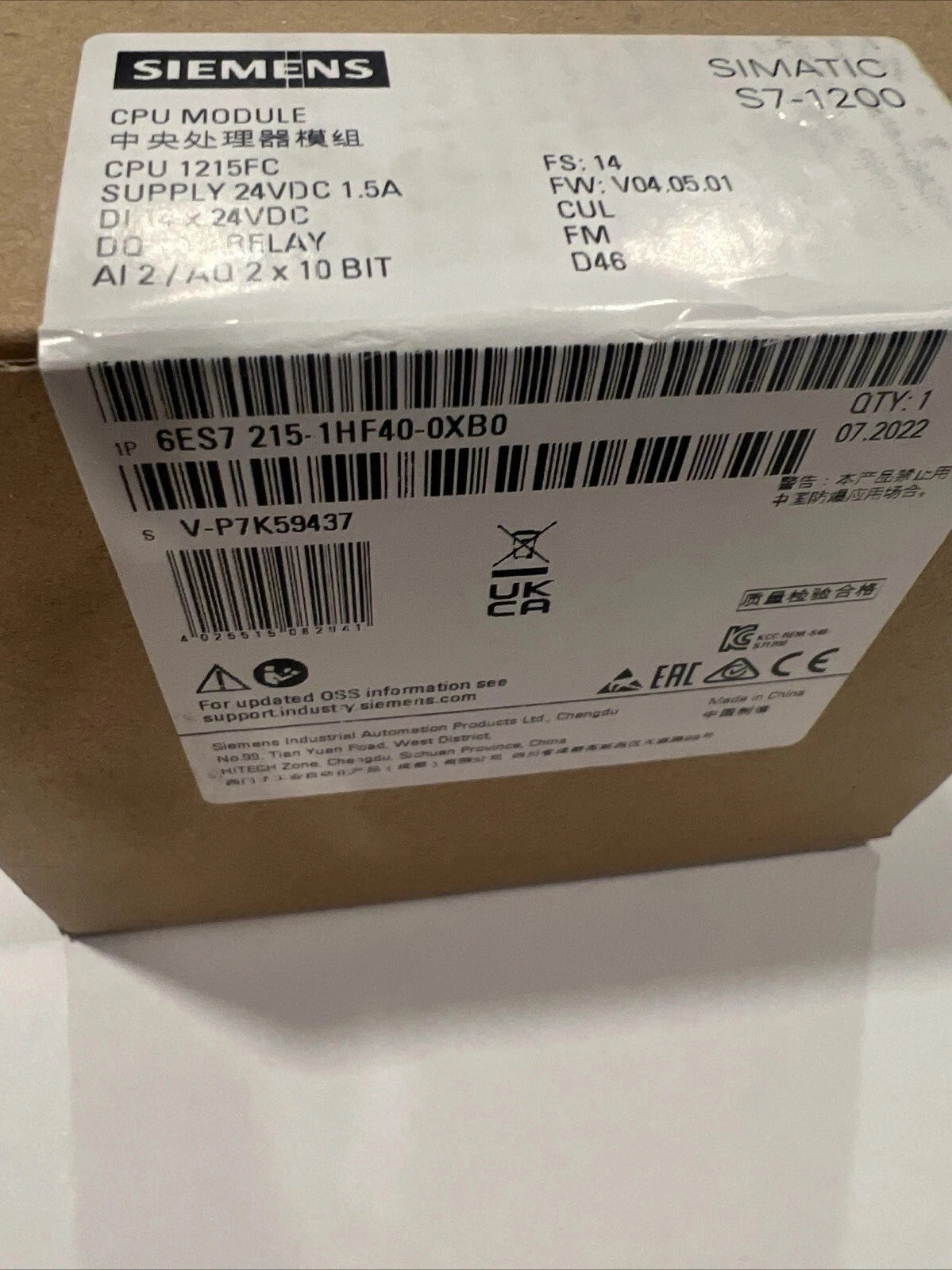 6ES7215-1HF40-0XB0 SIEMENS 6ES7 215-1HF40-0XB0 Central Processing Unit