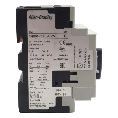Allen Bradley 140M-C2E-C25 Circuit Breaker, 3-Pole 3PH 1NO + 1NC, 18-25A, 690VAC