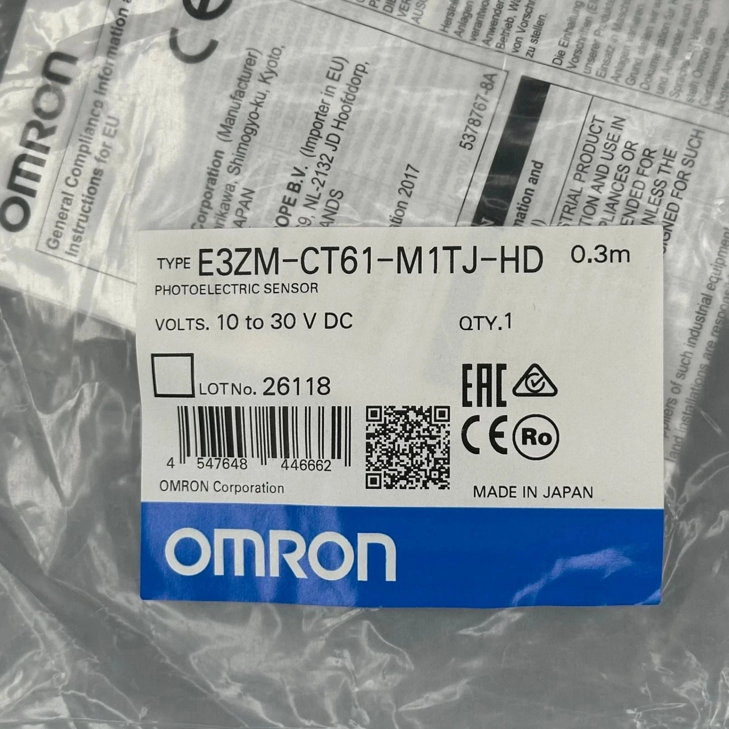 Omron Photoelectric Sensor E3ZM-CT61-M1TJ 0.3M 10-30V x 1 PC
