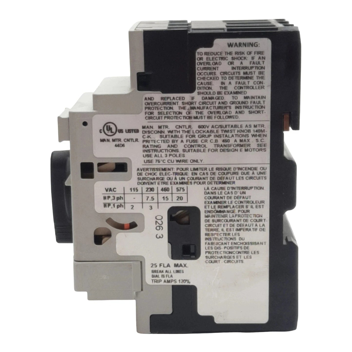 Allen Bradley 140M-C2E-C25 Circuit Breaker, 3-Pole 3PH 1NO + 1NC, 18-25A, 690VAC