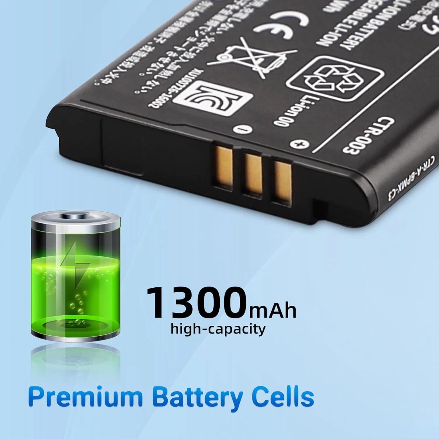 CTR-003 Battery Pack for Nintendo Switch Pro Controller 3DS/New 2DS/2DS 1300mAh