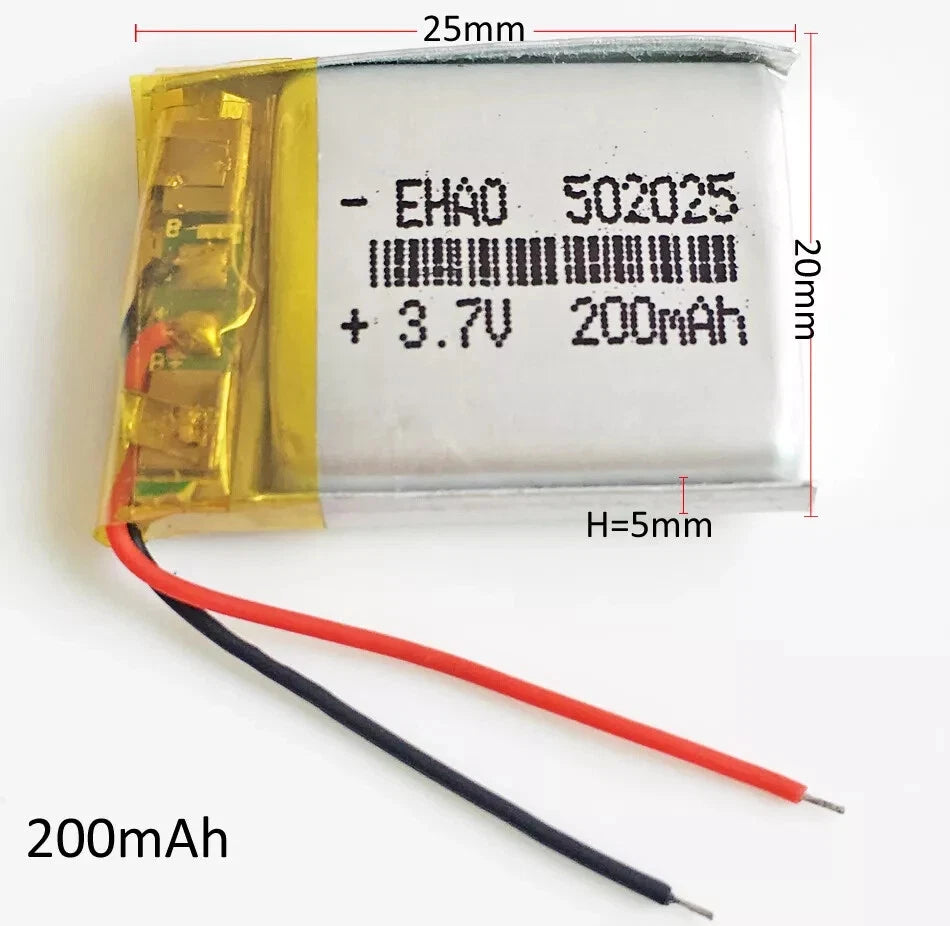 3.7V 200mAh Lipo Rechargeable Battery 502025 For MP3 MID Headphone Bluetooth GPS