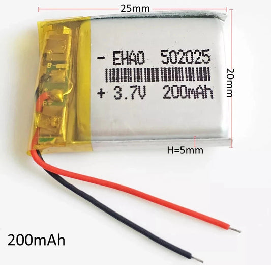 3.7V 200mAh Lipo Rechargeable Battery 502025 For MP3 MID Headphone Bluetooth GPS