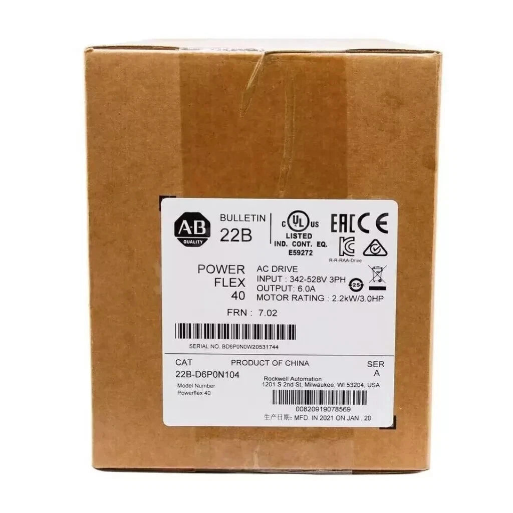22B-D6P0N104 Allen-Bradley PowerFlex 40 2.2KW/3.0HP AC Drive AB 22BD6P0N104