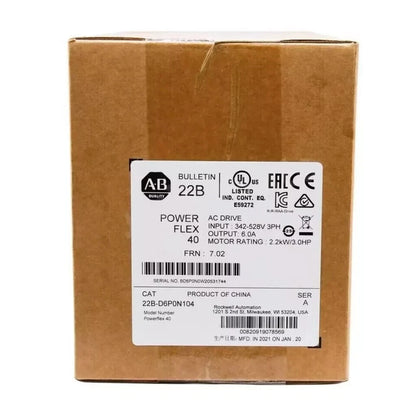 22B-D6P0N104 Allen-Bradley PowerFlex 40 2.2KW/3.0HP AC Drive AB 22BD6P0N104