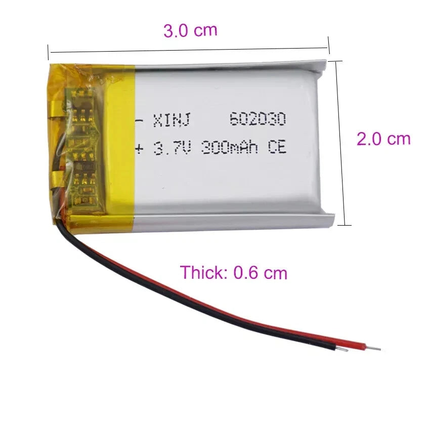3.7V 300mAh 1.11Wh Li-Polymer Li Battery 602030 Thermistor JST 2Pin Connector