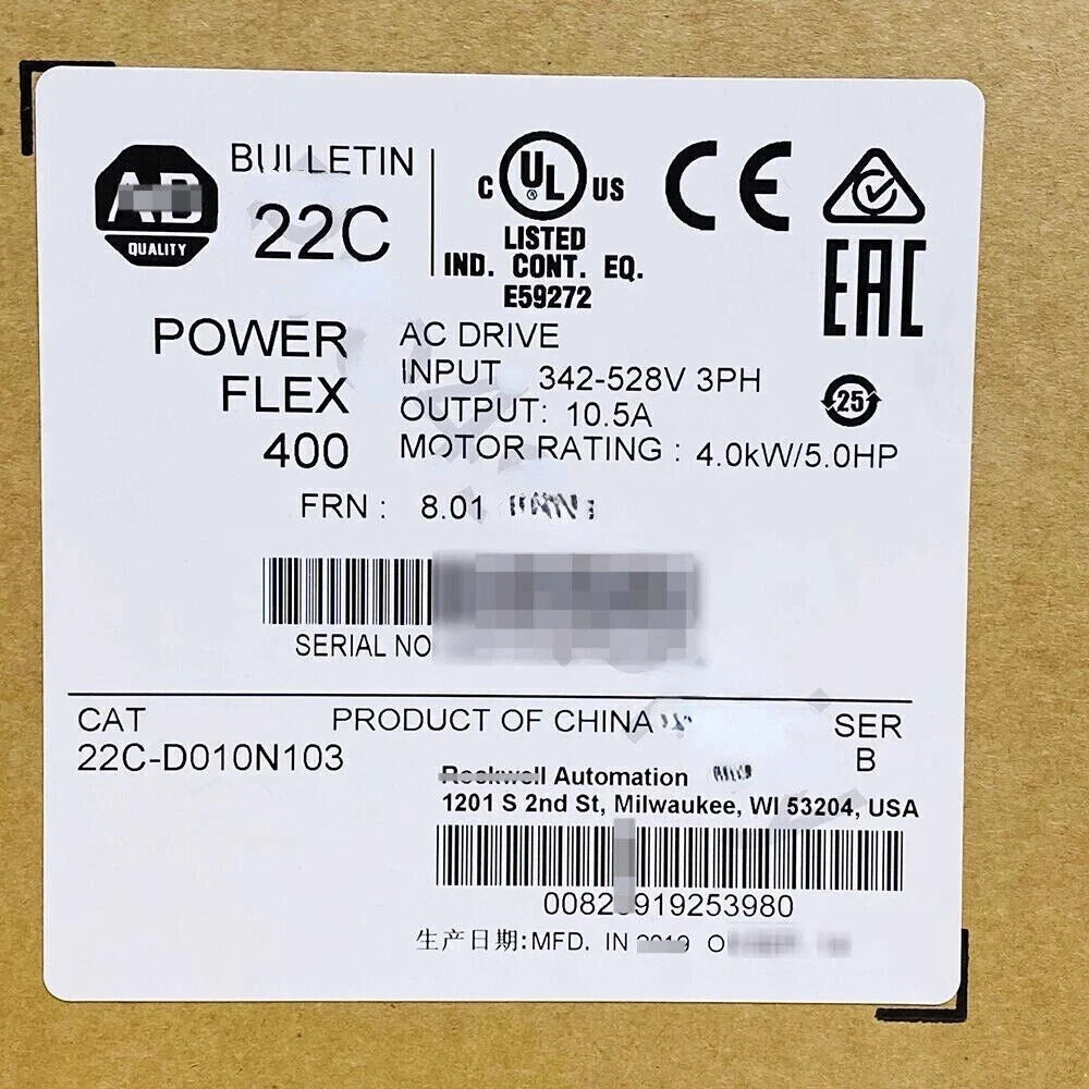 Allen-Bradley AB 22C-D010N103 PowerFlex 400 4 kW 5 HP AC Drive 22CD010N103