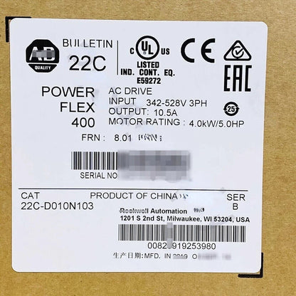 Allen-Bradley AB 22C-D010N103 PowerFlex 400 4 kW 5 HP AC Drive 22CD010N103