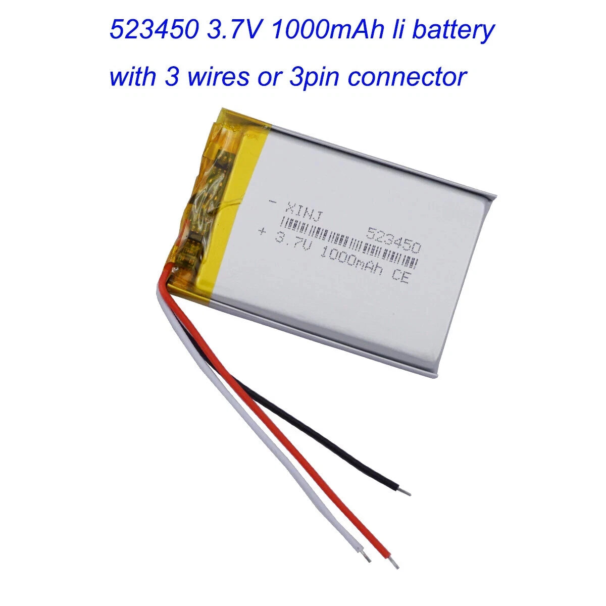 3.7V 1000mAh 3.7Wh Li Li-ion Battery 523450 JST 3-Wires NTC Thermisto