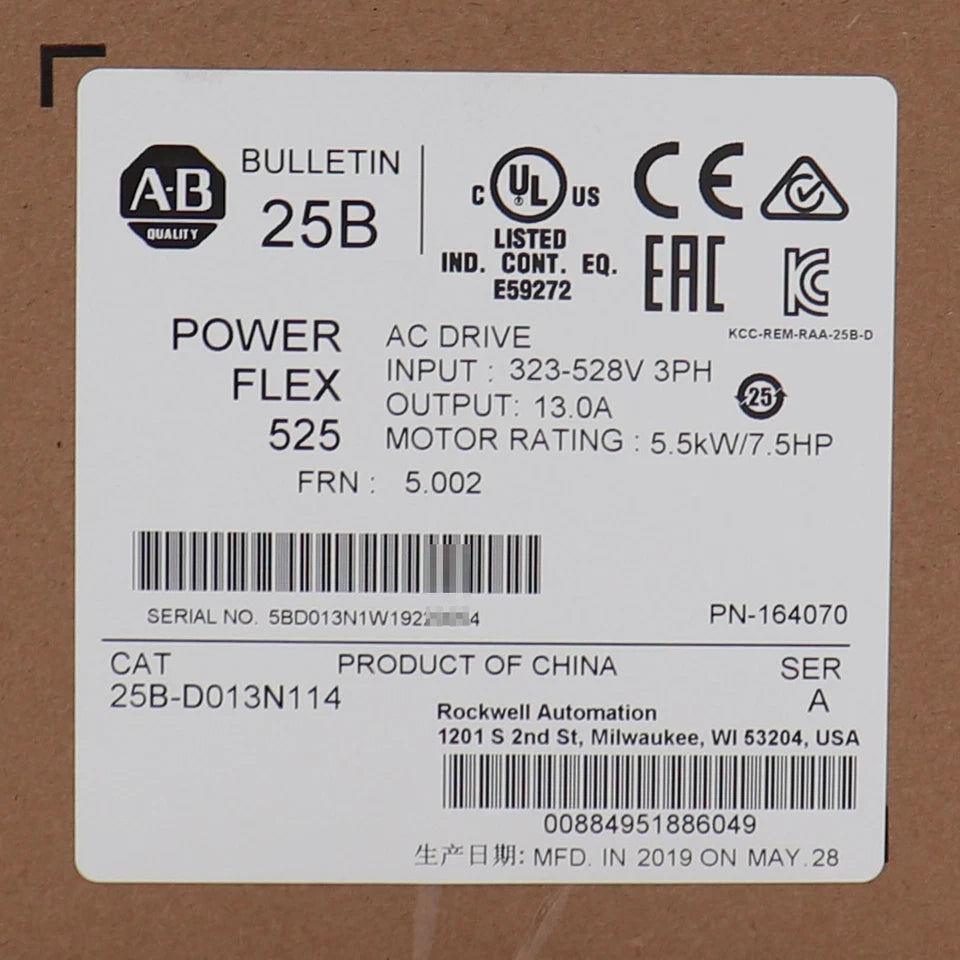 25B-D013N114 PowerFlex 525 5.5kW 7.5Hp AC Drive 25B-D013N114 Facotry Sealed ABHT