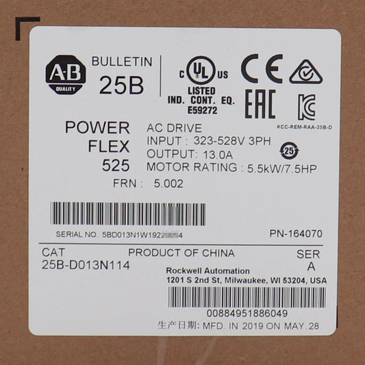 25B-D013N114 PowerFlex 525 5.5kW 7.5Hp AC Drive 25B-D013N114 Facotry Sealed ABHT