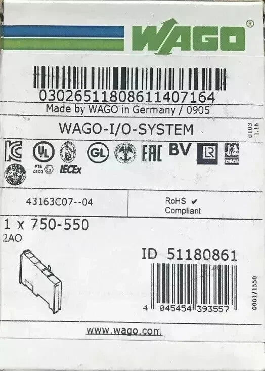 New In Box WAGO 750-550 2-Channel Analog Output PLC Module 750550