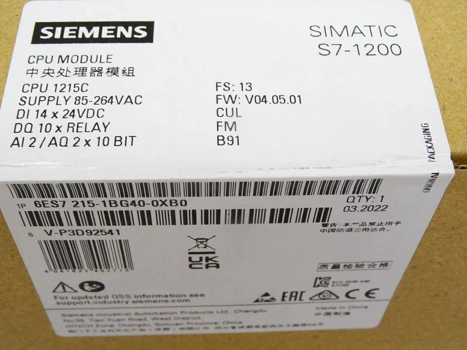 1 PCS SIEMENS 6ES7 215-1BG40-0XB0 6ES7215-1BG40-0XB0 CPU Module New In Box