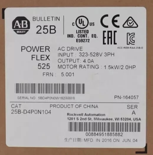 New Allen-Bradley 25B-D6P0N104 /A PowerFlex 525 2.2kW 3Hp AC Drive 25BD6P0N104
