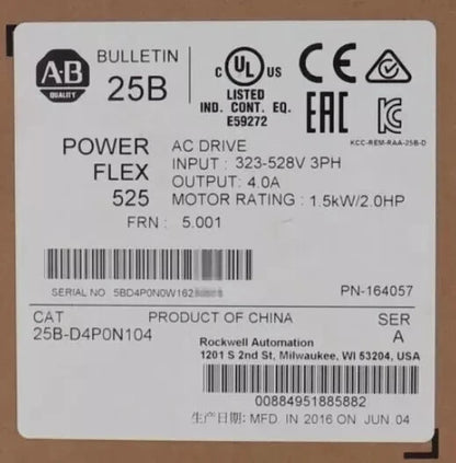 New Allen-Bradley 25B-D6P0N104 /A PowerFlex 525 2.2kW 3Hp AC Drive 25BD6P0N104