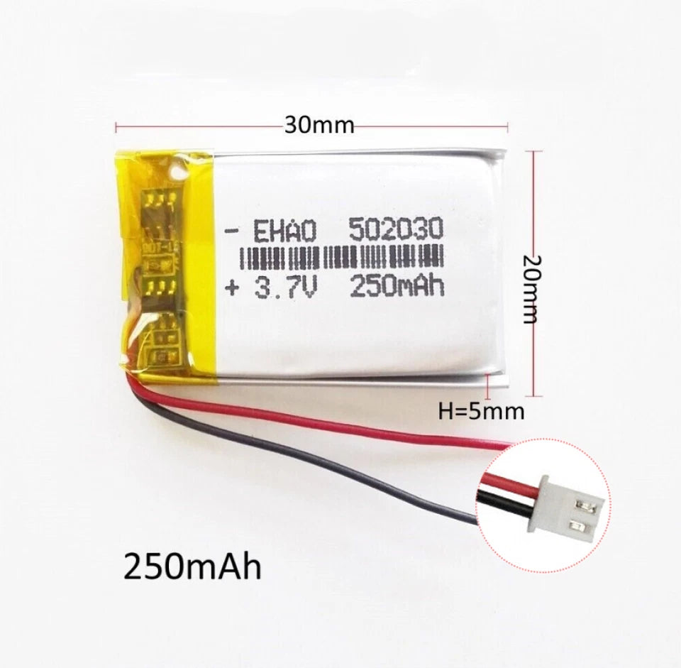 3.7V 250mAh LiPo Polymer Rechargeable 3 Wire Battery: MP3 GPS Speaker - 502030